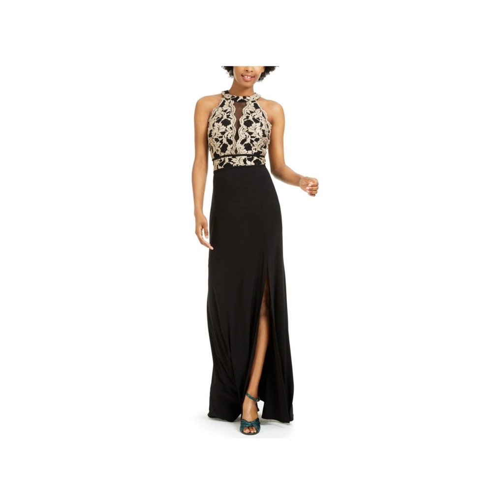 NWT Morgan & Co. Black Gold High Neck Sleeveless Long Tank Formal Party Dress 16